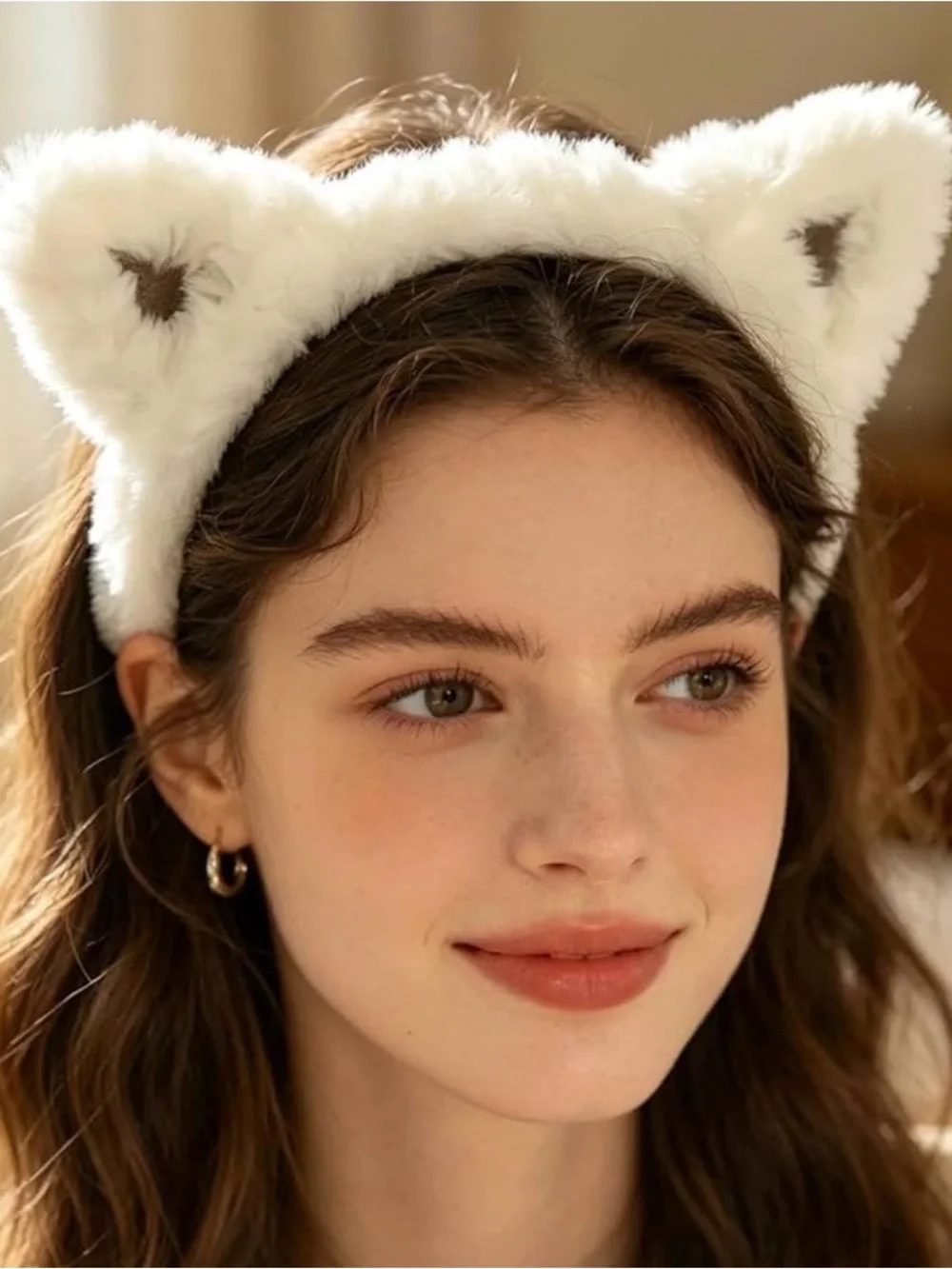 💞 New White Plush Kitty Cat Ears Headband Costume Accessory
